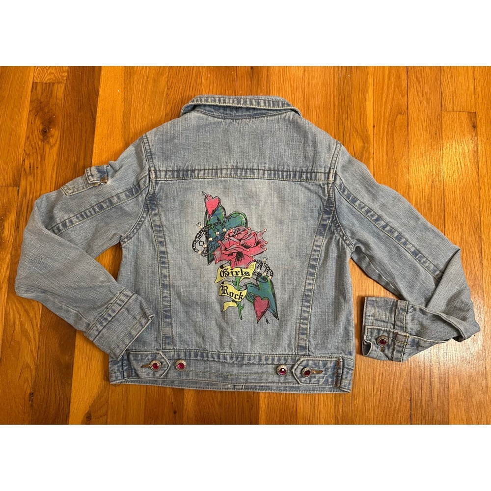 Squeeze Jeans Girls Rock Denim Jacket Light Wash Pink Gem Buttons Size M 10